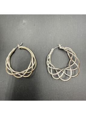 J & H Designs Silver Twisted Hoop Earrings Set Open Weave